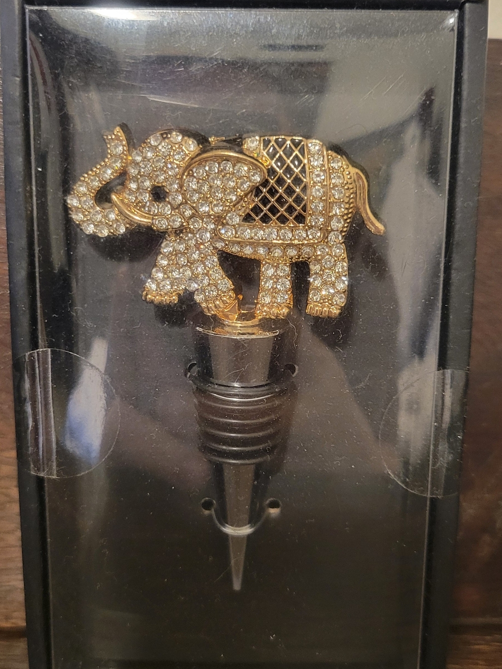 Gold Rhinestone Elephant Wine Stopper